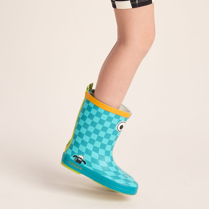 Dorper Kids Shaun the Sheep Wellies - Spearmint/Bubblegum Checkerboard