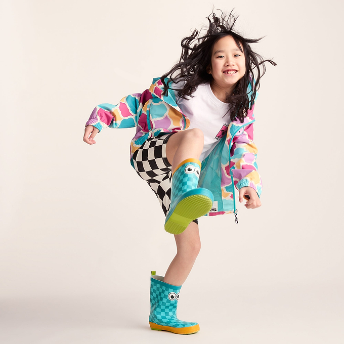 Dorper Kids Shaun the Sheep Wellies - Spearmint/Bubblegum Checkerboard