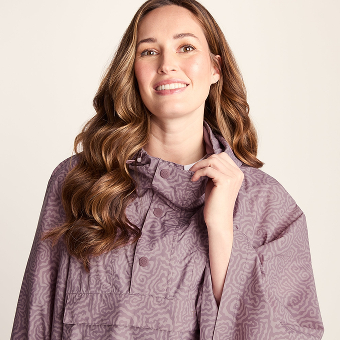 Drench Unisex Waterproof Poncho - Dusky Pink Wiggle Print