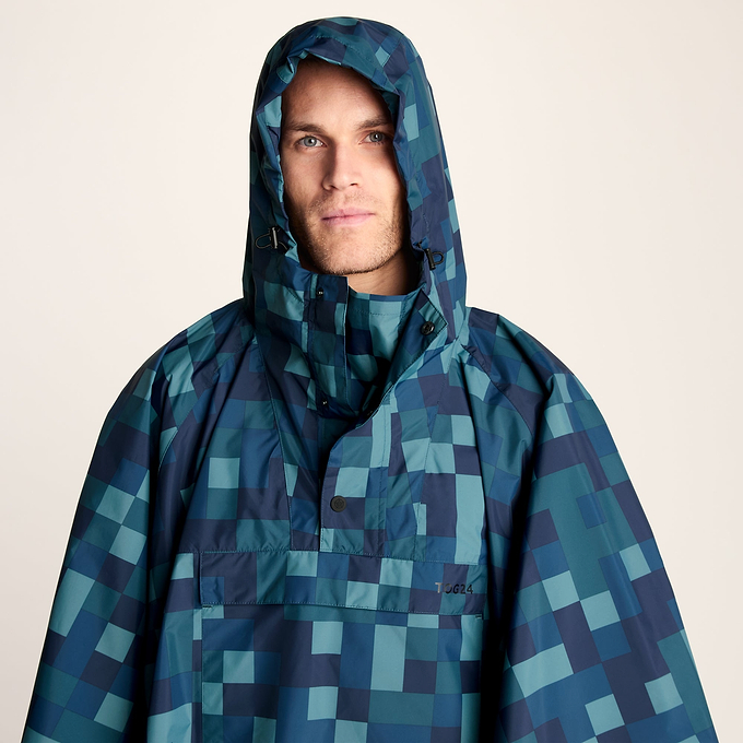 Drench Unisex Waterproof Poncho - Blue Pixel Print