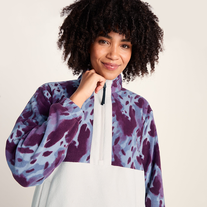 Eden Womens Relaxed Fit Microfleece Zip Neck - Smokey Blue Print