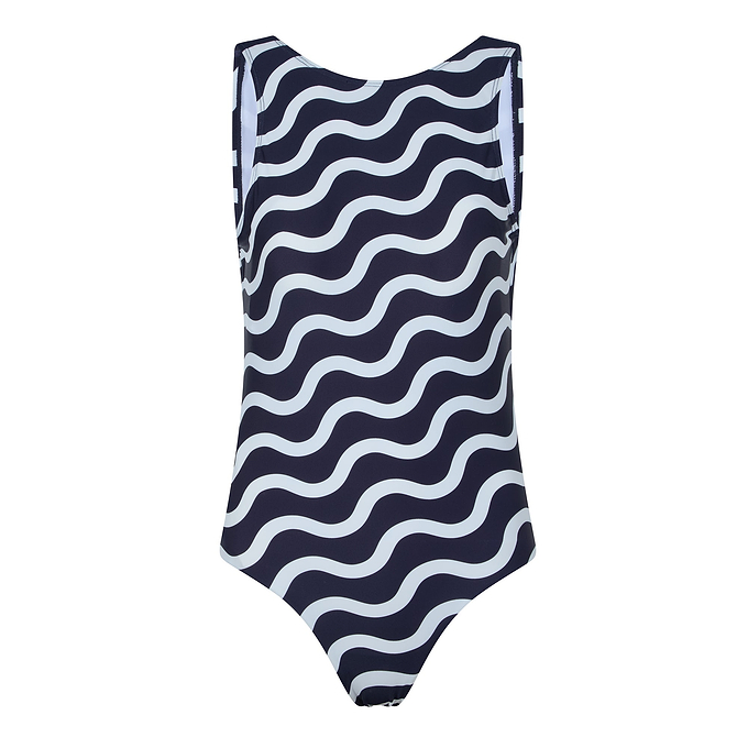 Elaini Womens One Piece Swimsuit - Oxford Blue Wave Print