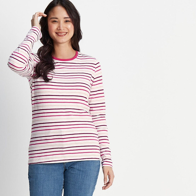 Elliana Womens Long Sleeve T-Shirt - Magenta Pink/Optic White