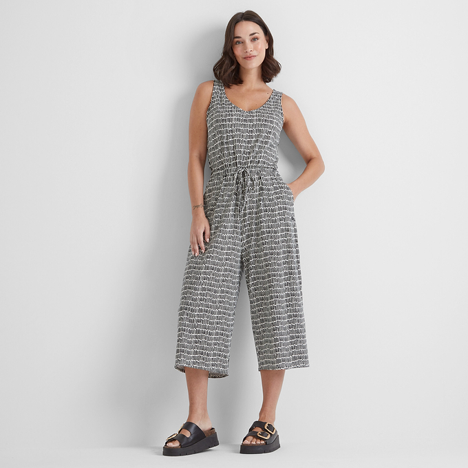 Emmie Womens Jumpsuit - Black & White Dash Print