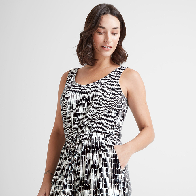 Emmie Womens Jumpsuit - Black & White Dash Print