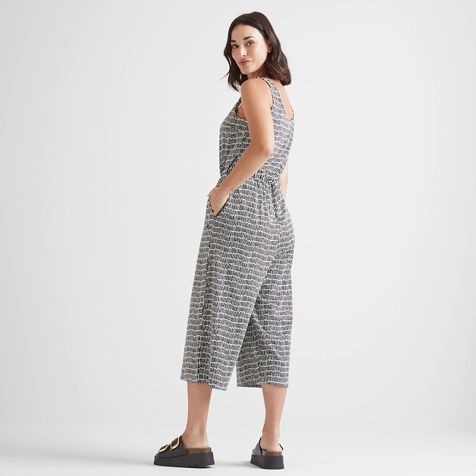 Emmie Womens Jumpsuit - Black & White Dash Print
