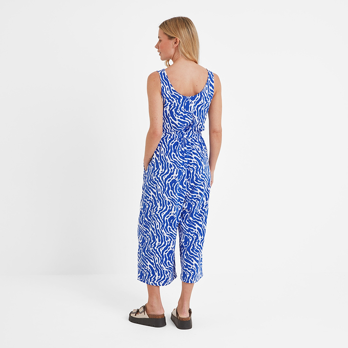 Emmie Womens Jumpsuit - Ultramarine Blue Wavy Print