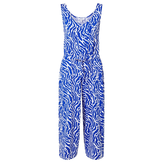 Emmie Womens Jumpsuit - Ultramarine Blue Wavy Print