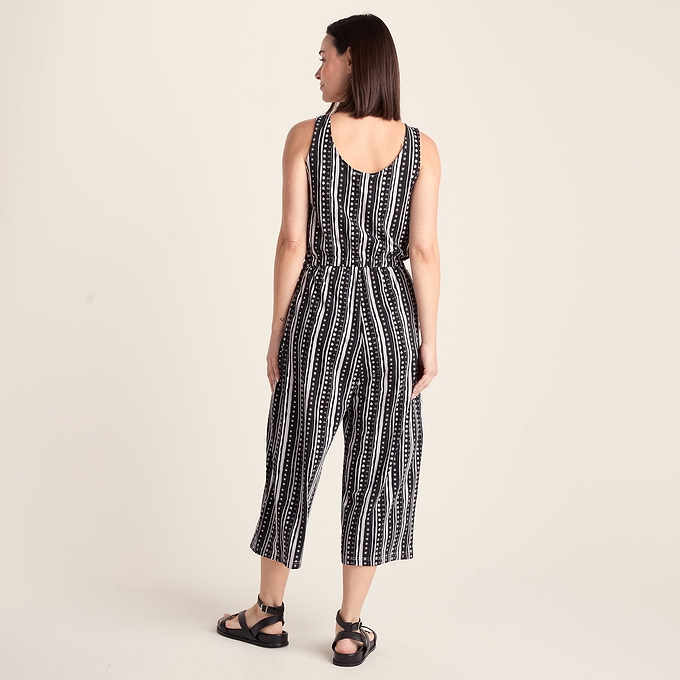 Emmie Womens Supersoft Jumpsuit - Black Doodle Stripe Print