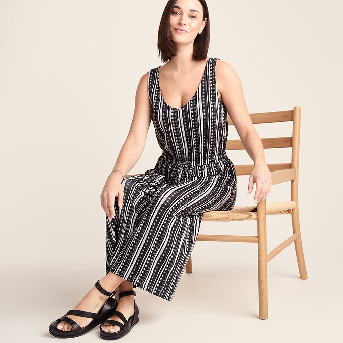 Emmie Womens Supersoft Jumpsuit - Black Doodle Stripe Print