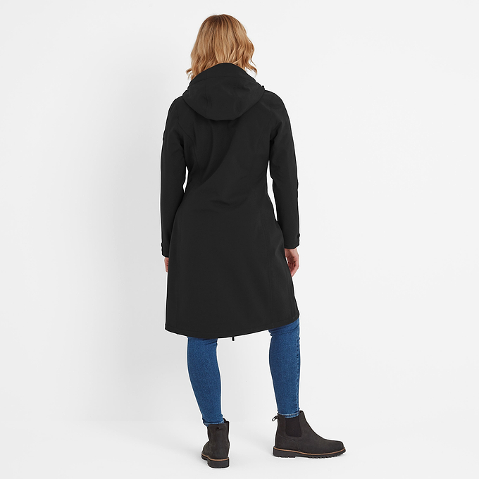 Enya Womens Waterproof Softshell Long Jacket - Black