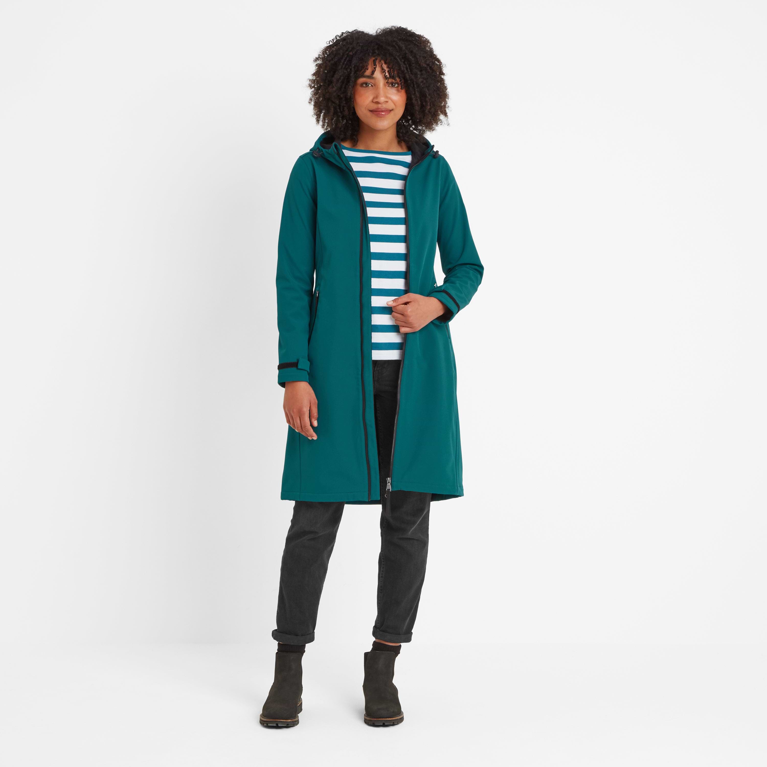 Enya Womens Longline Shower Resistant Softshell Jacket - Deep Teal Enya Womens Longline Shower Resistant Softshell Jacket - Deep Teal
