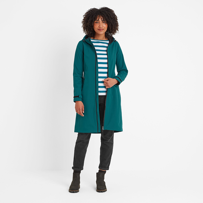 Enya Womens Waterproof Softshell Long Jacket - Deep Teal