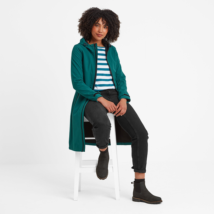 Enya Womens Waterproof Softshell Long Jacket - Deep Teal