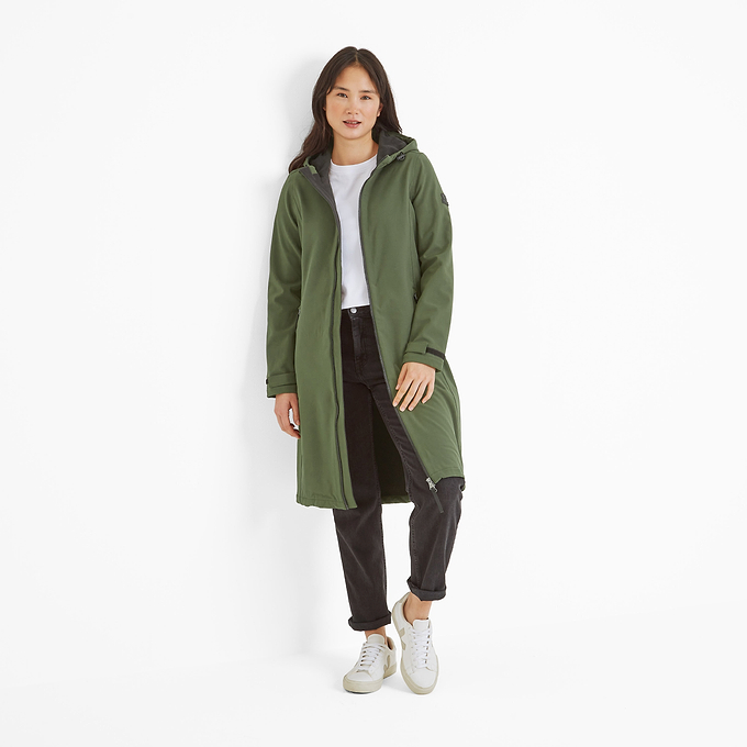 Enya Womens Softshell Long Jacket - Dark Green