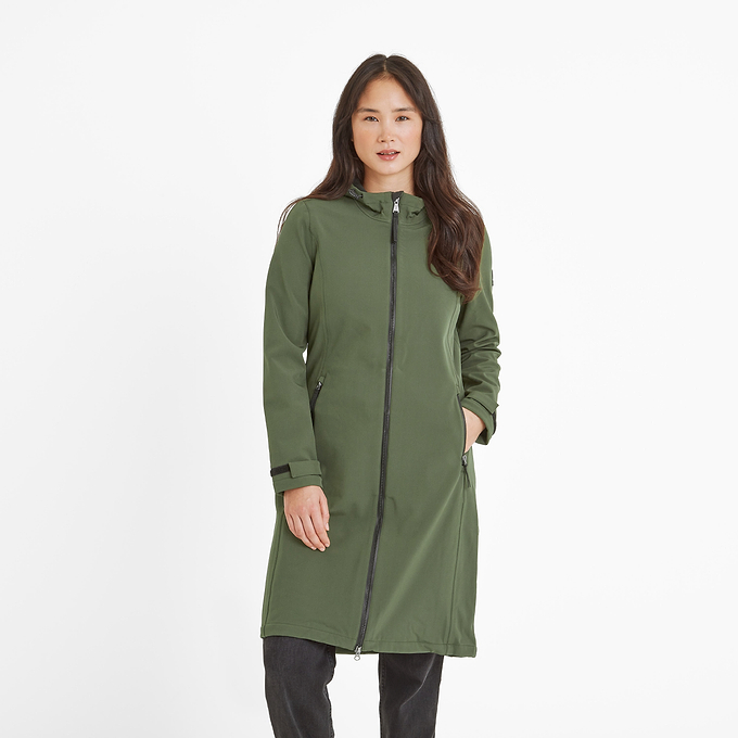 Enya Womens Softshell Long Jacket - Dark Green