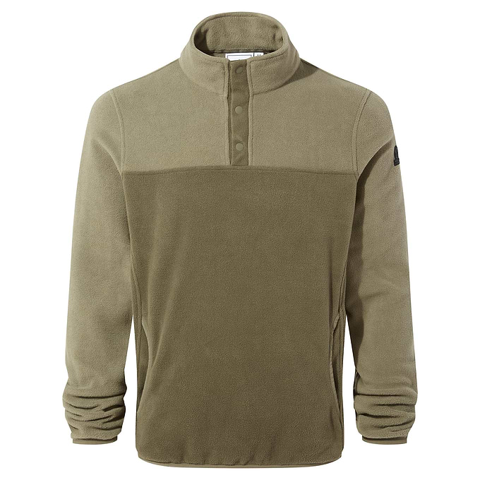 Farlow Mens Press Stud Neck Fleece - Khaki