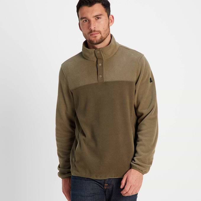 Farlow Mens Press Stud Neck Fleece - Khaki