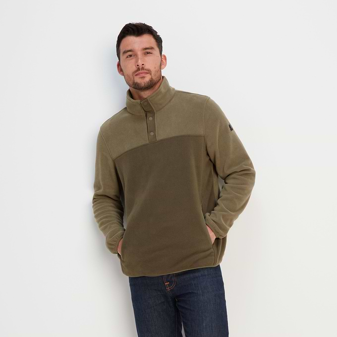 Farlow Mens Press Stud Neck Fleece - Khaki