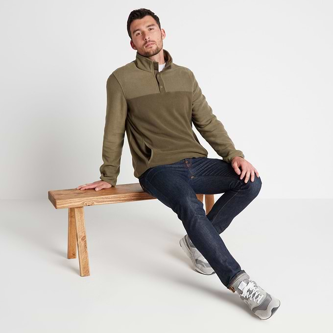 Farlow Mens Press Stud Neck Fleece - Khaki