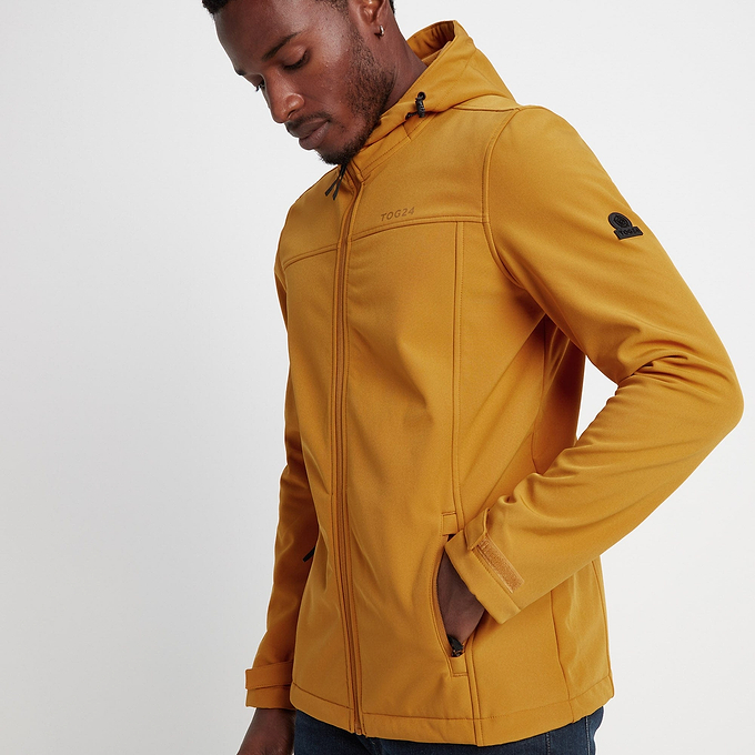 Feizor Mens Shower Resistant Softshell Hooded Jacket - Mustard