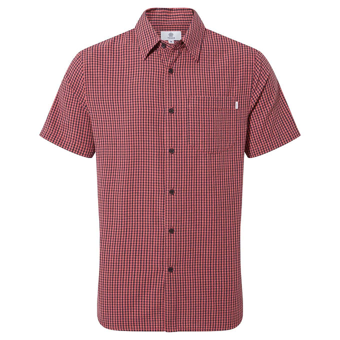 Fenton Mens Short Sleeve Shirt - Washed Red Gingham