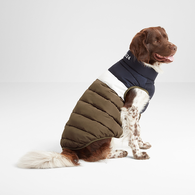 Fetch Reversible Padded Dog Coat M - Khaki/Dark Indigo/Optic White