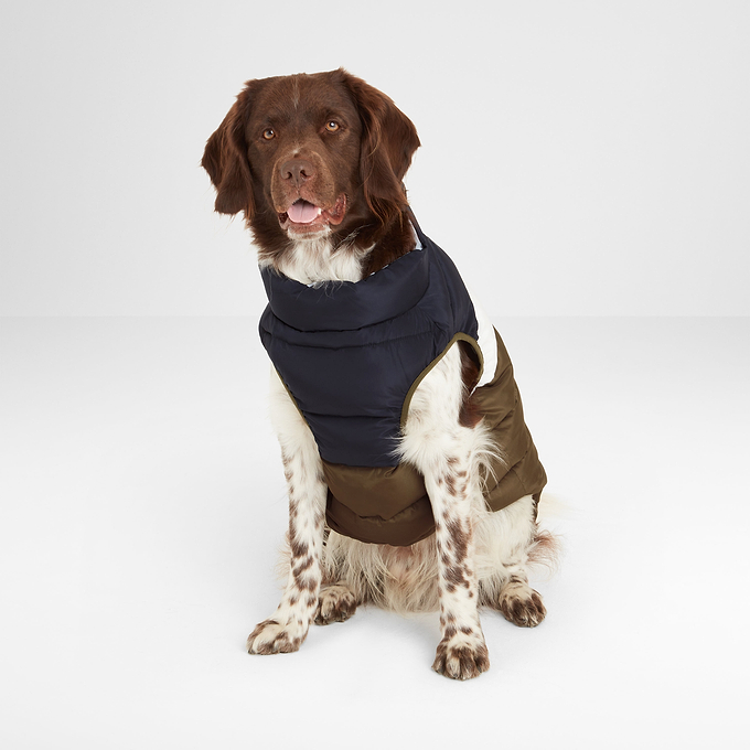 Fetch Reversible Padded Dog Coat M - Khaki/Dark Indigo/Optic White