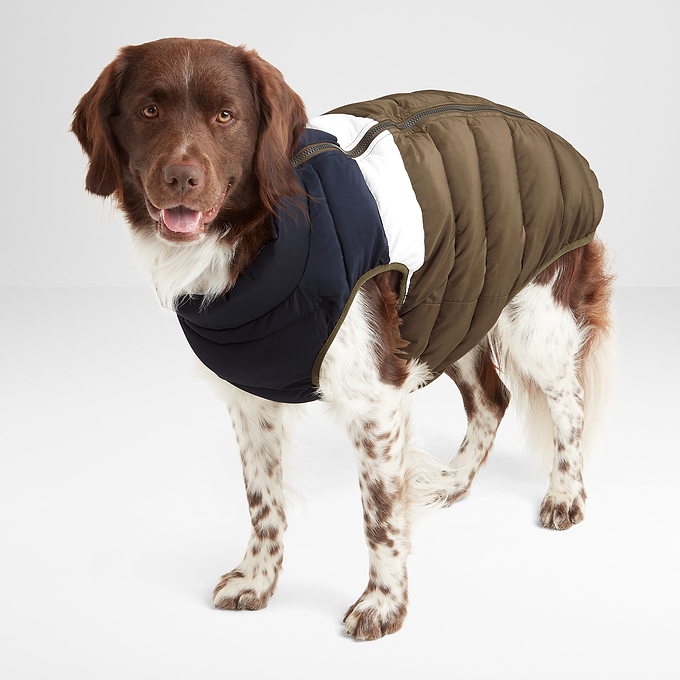 Fetch Reversible Padded Dog Coat M - Khaki/Dark Indigo/Optic White