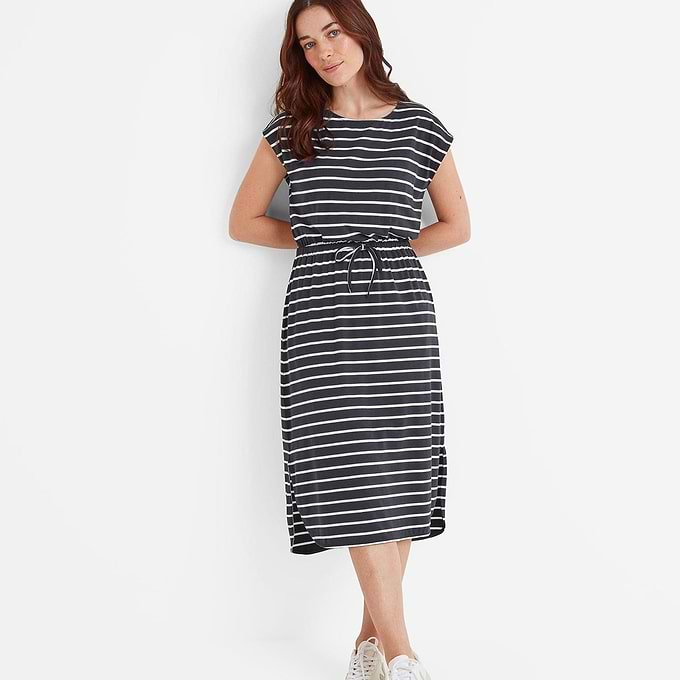 Frankie Womens Jersey Dress - Dark Indigo Stripe