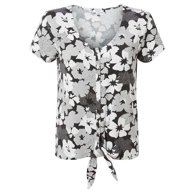 Geva Womens T-Shirt - Black & White Large Floral