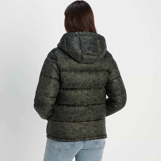 Gilly Womens Short Padded Jacket - Washed Black Scribble Floral