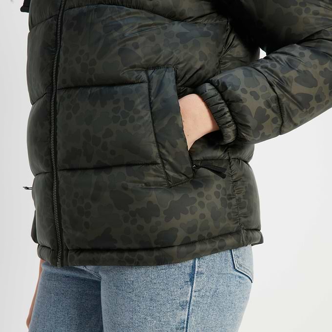 Gilly Womens Short Padded Jacket - Washed Black Scribble Floral