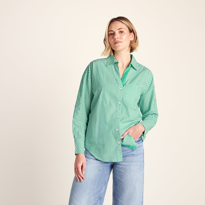 Helena Womens Oversized 100% Cotton Long Sleeve Shirt - Optic White