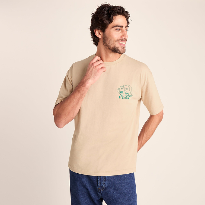 Hop Mens Relaxed Fit Premium Supersoft Hattie Clark T-Shirt - Classic Beige