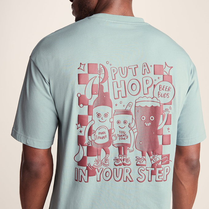 Hop Mens Relaxed Fit Premium Supersoft Hattie Clark T-Shirt - Summer Sky