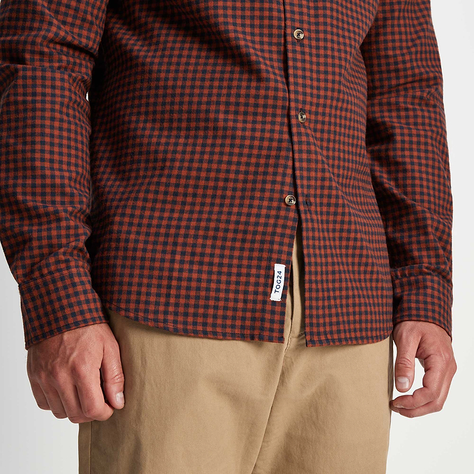 Ingram Mens Flannel Check Long Sleeve Shirt - Dark Indigo/Rust Check