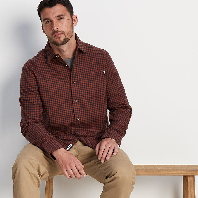 Ingram Mens Flannel Check Long Sleeve Shirt - Dark Indigo/Rust Check