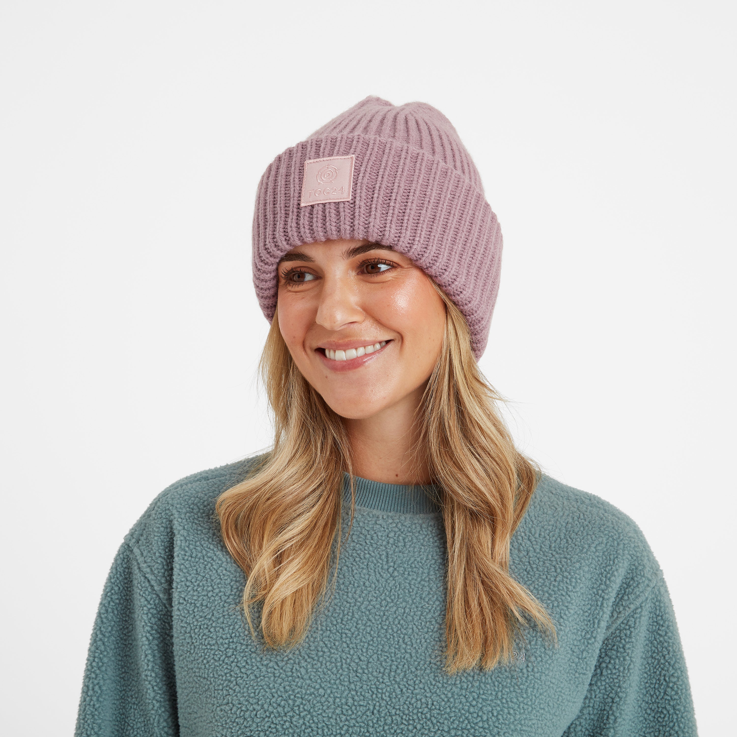 Jendon Knit Hat in Faded Pink with a Rib Turn Up| TOG24