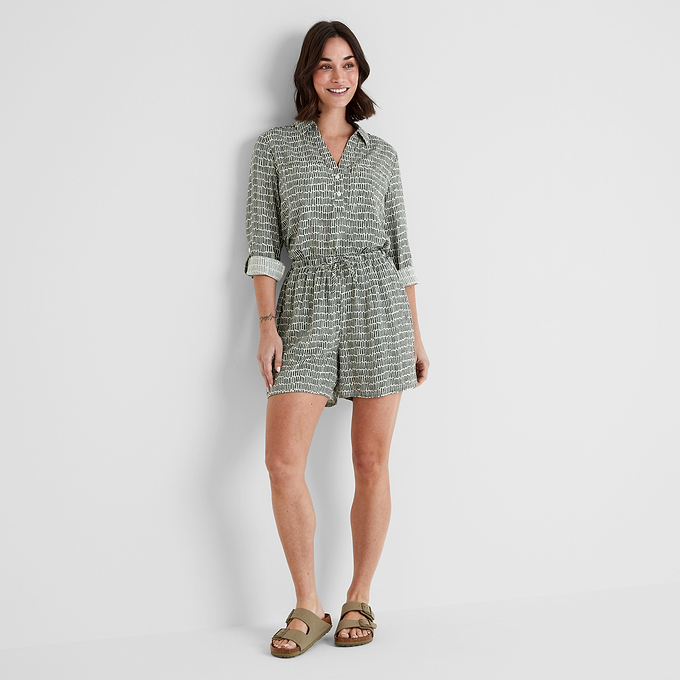 Kadina Womens Shirt Long Sleeve - Green Dash Print