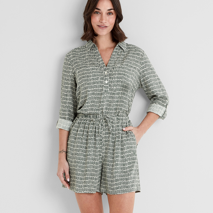 Kadina Womens Shirt Long Sleeve - Green Dash Print