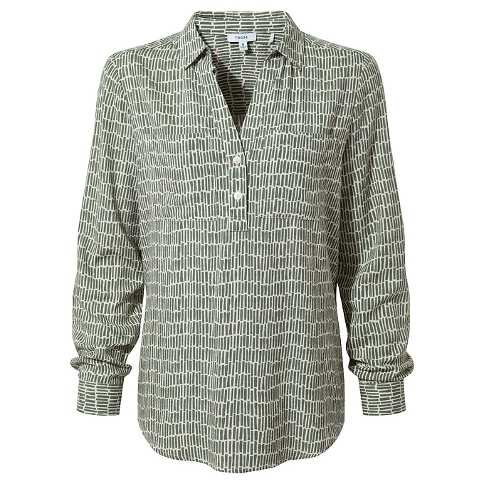 Kadina Womens Shirt Long Sleeve - Green Dash Print