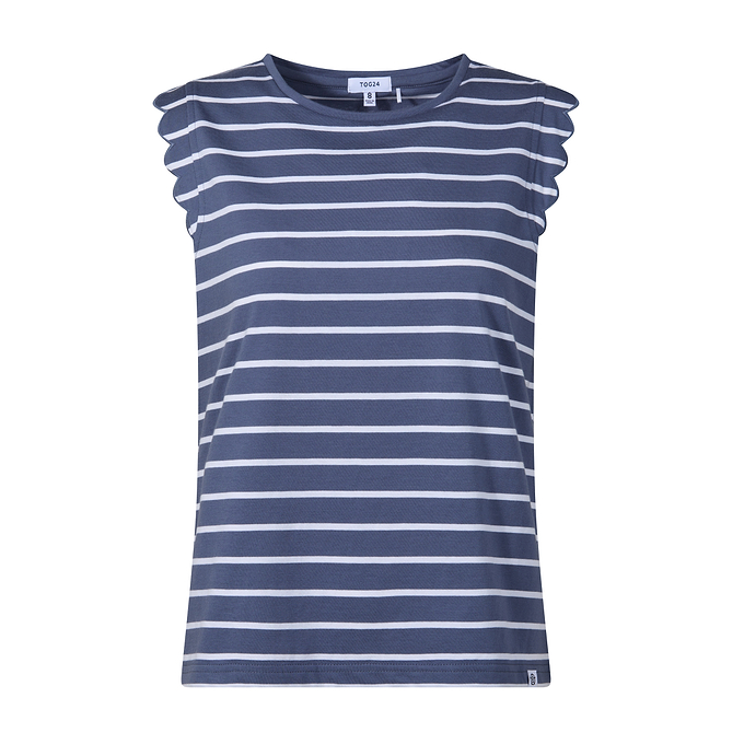 Katie Womens 100% Cotton Supersoft Vest - Smokey Blue/Optic White Stripe