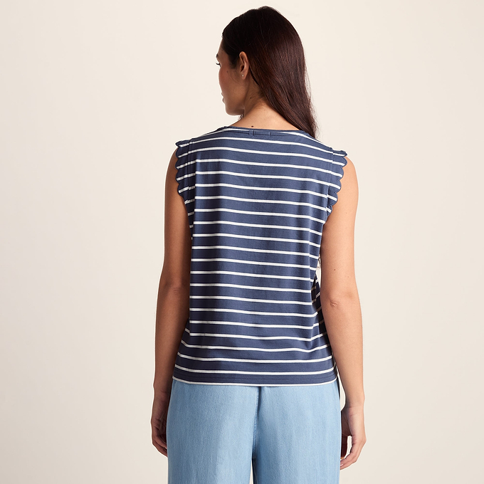 Katie Womens 100% Cotton Supersoft Vest - Smokey Blue/Optic White Stripe