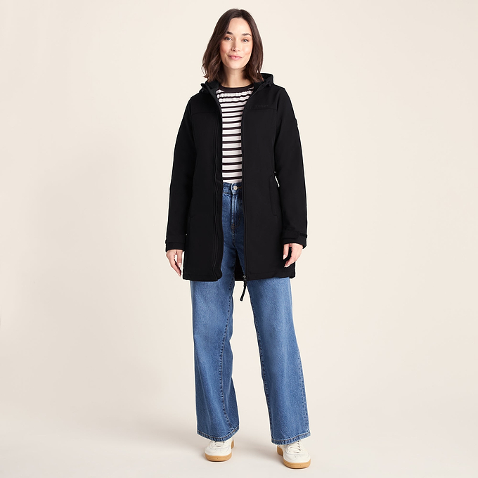 Keld Womens Long Shower Resistant Hooded Softshell Jacket - Black