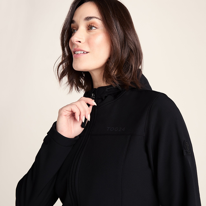 Keld Womens Long Shower Resistant Hooded Softshell Jacket - Black
