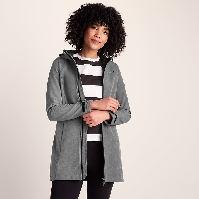 Keld Womens Long Shower Resistant Hooded Softshell Jacket - Dark Grey