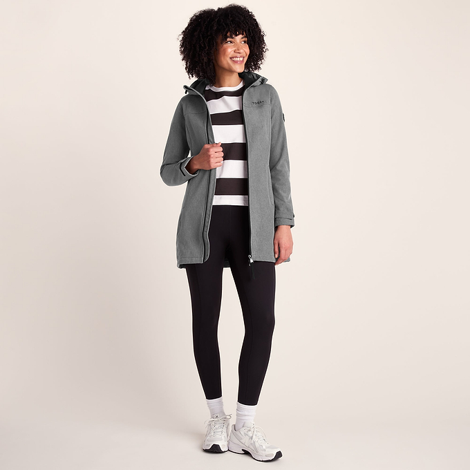 Keld Womens Long Shower Resistant Hooded Softshell Jacket - Dark Grey