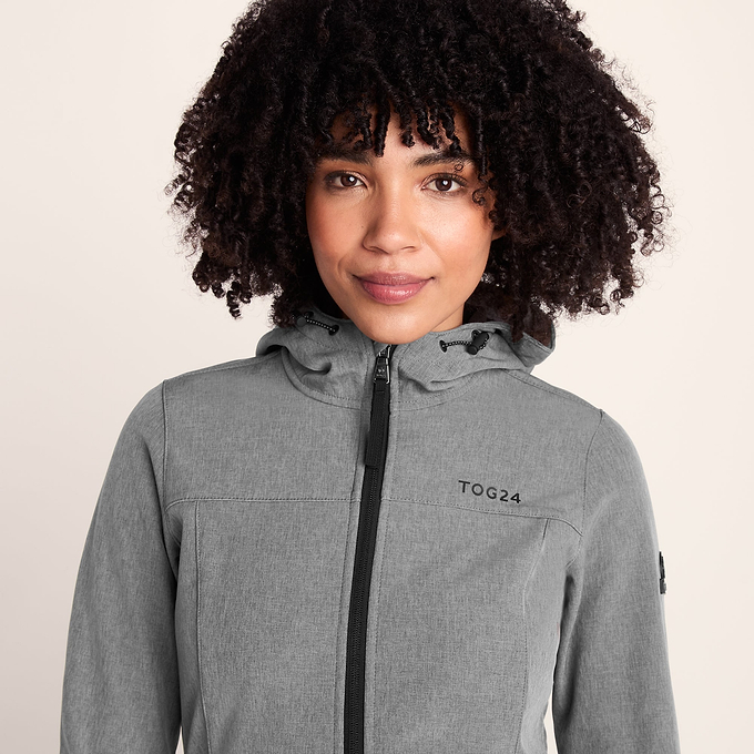 Keld Womens Long Shower Resistant Hooded Softshell Jacket - Dark Grey