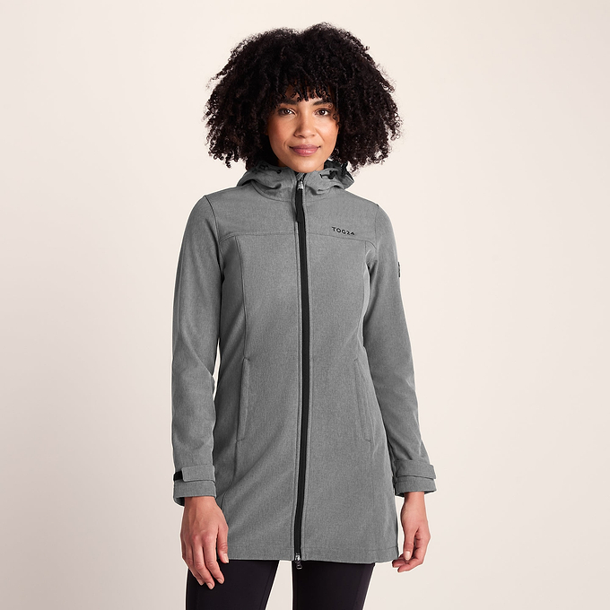 Keld Womens Long Shower Resistant Hooded Softshell Jacket - Dark Grey